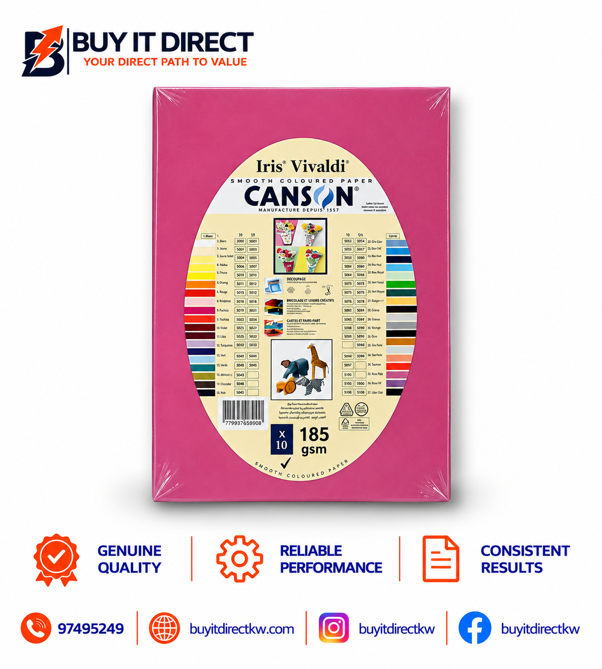 Iris Vivaldi Canson Paper A4 185 GSM 10 Sheets Fuchsia