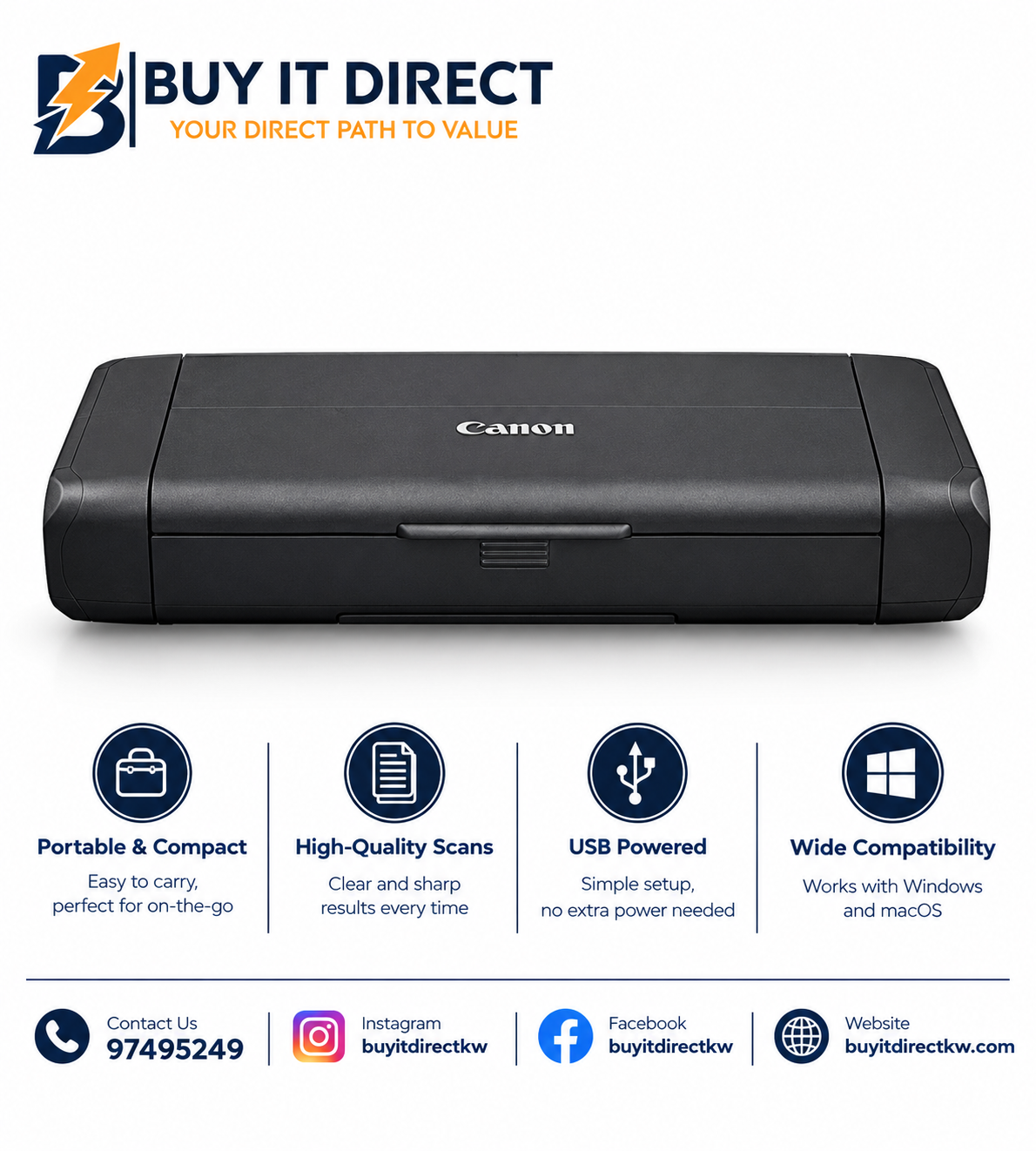 Canon Pixma TR150 Wireless Mobile Printer with Airprint – 9ppm / 4800dpi / A4 / USB / Wi-Fi / Color Inkjet – Printer