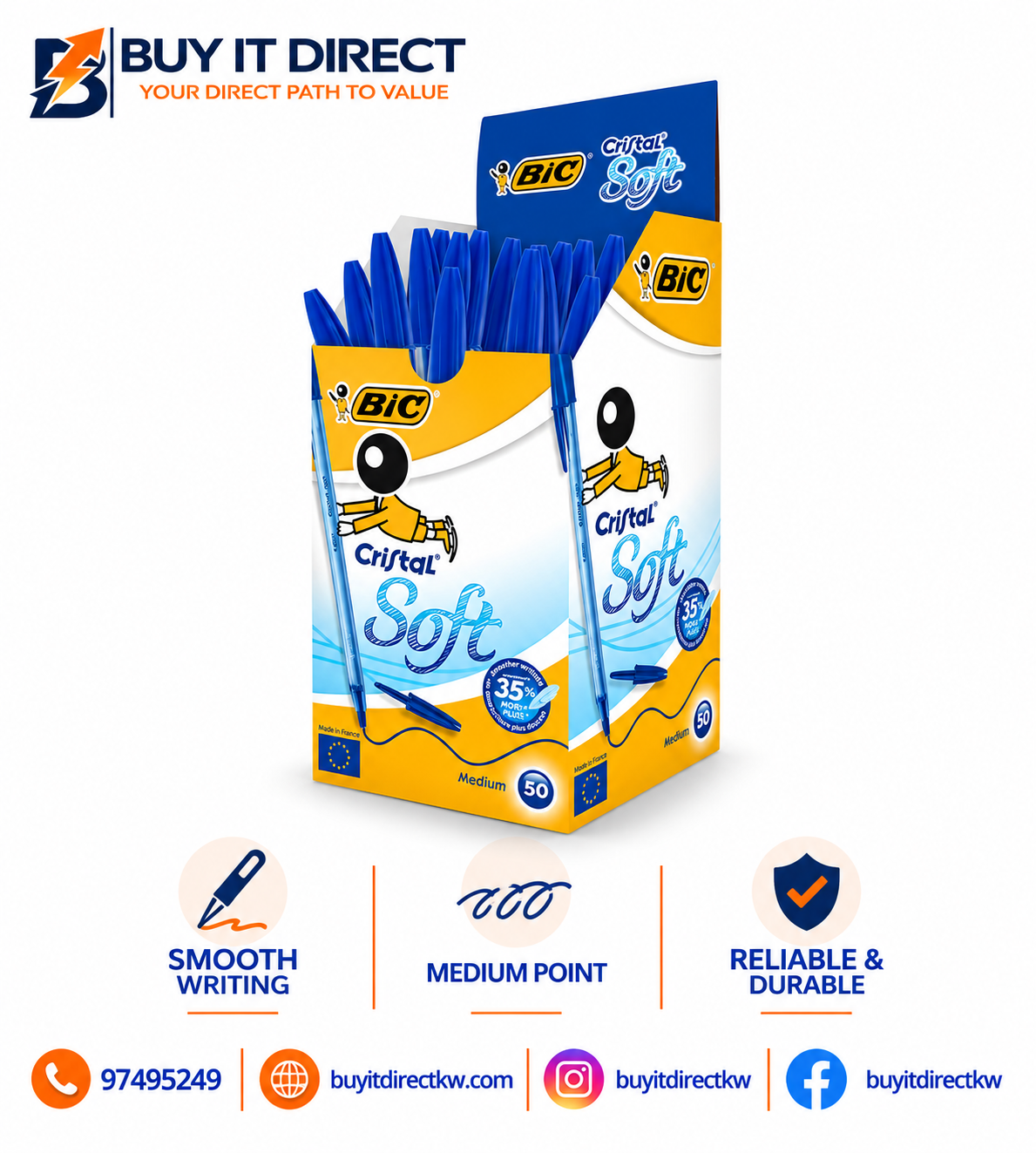 أقلام BIC كريستال سوفت بطرف متوسط 50 قلم