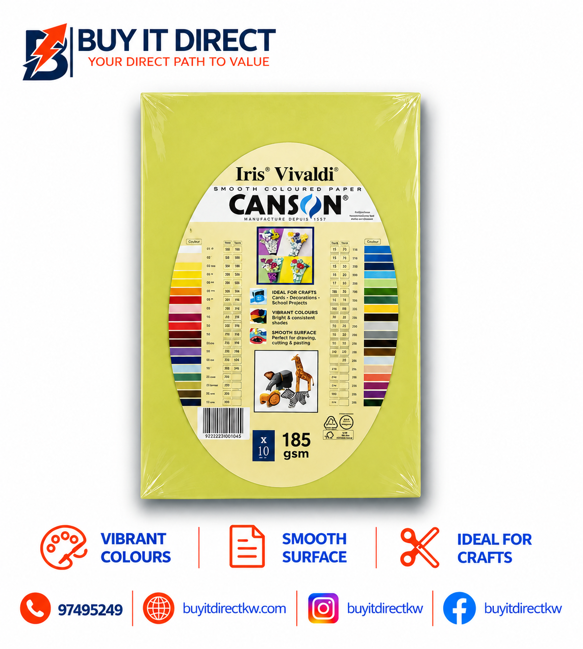 Iris Vivaldi Canson Paper A4 185 GSM 10 Sheets Lime Green