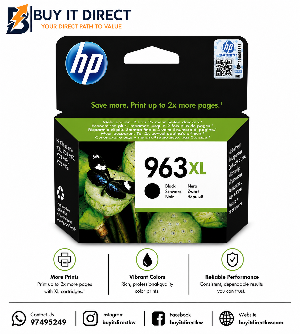 خرطوشة حبر HP 963XL أسود أصلية عالية الإنتاجية