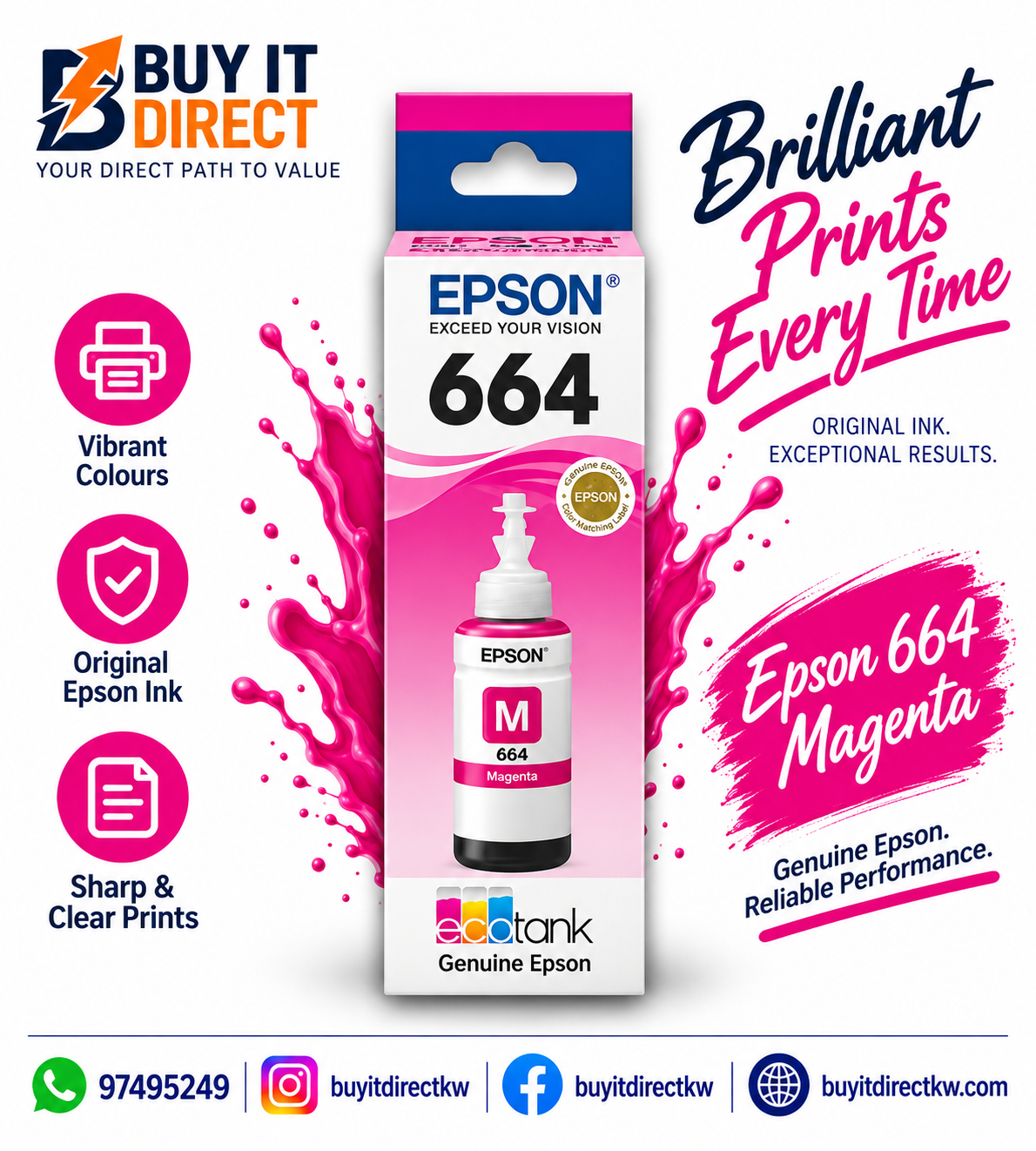 Epson 664 EcoTank Magenta Original Ink Bottle – C13T66434A