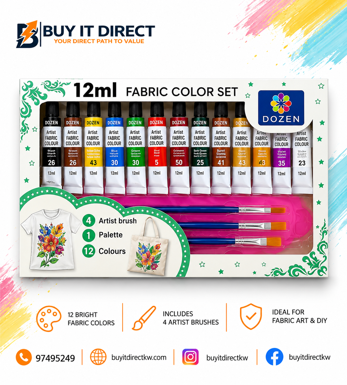 Dozen 12ml Fabric Color Set