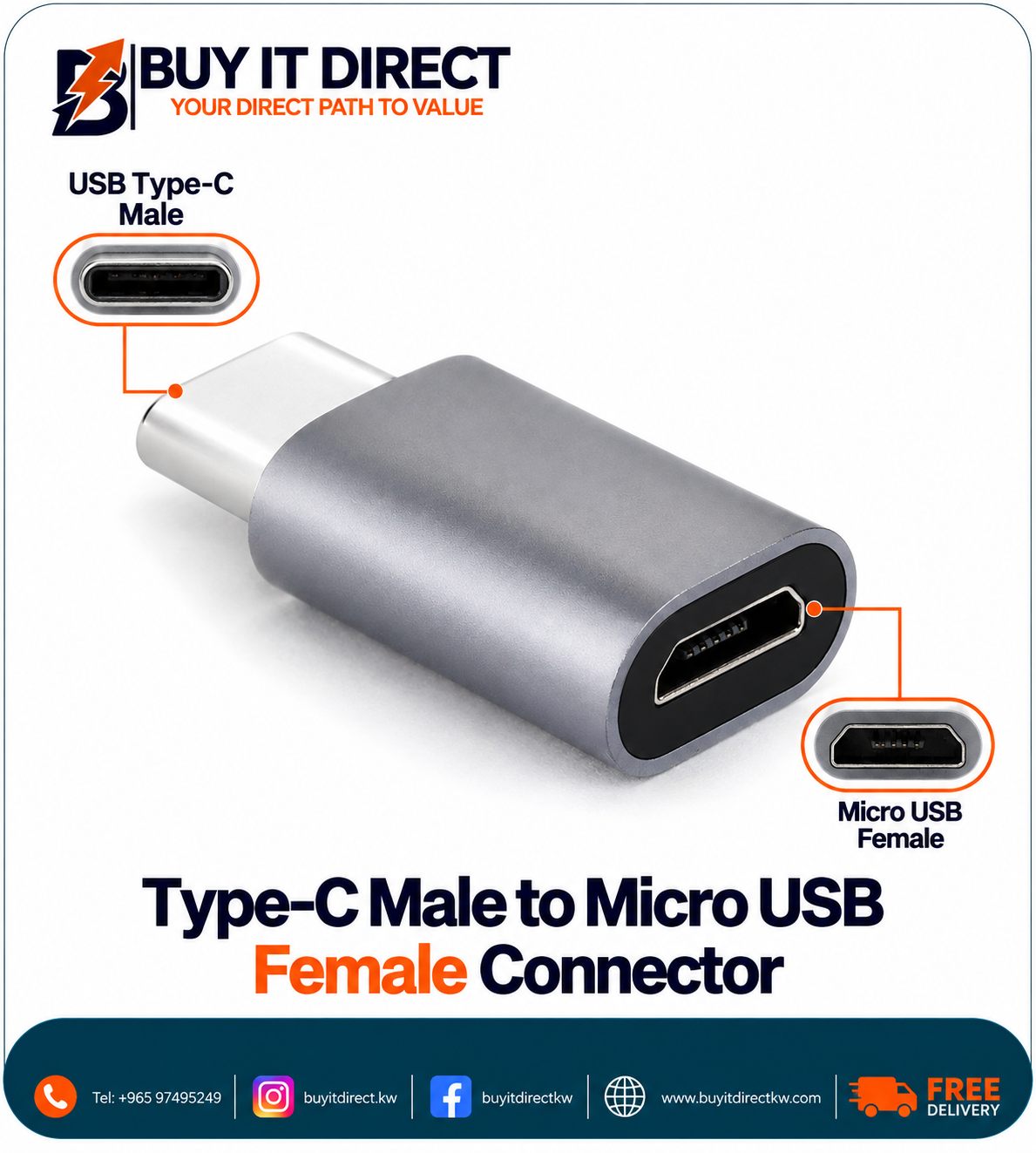 محول Type-C ذكر إلى Micro USB أنثى