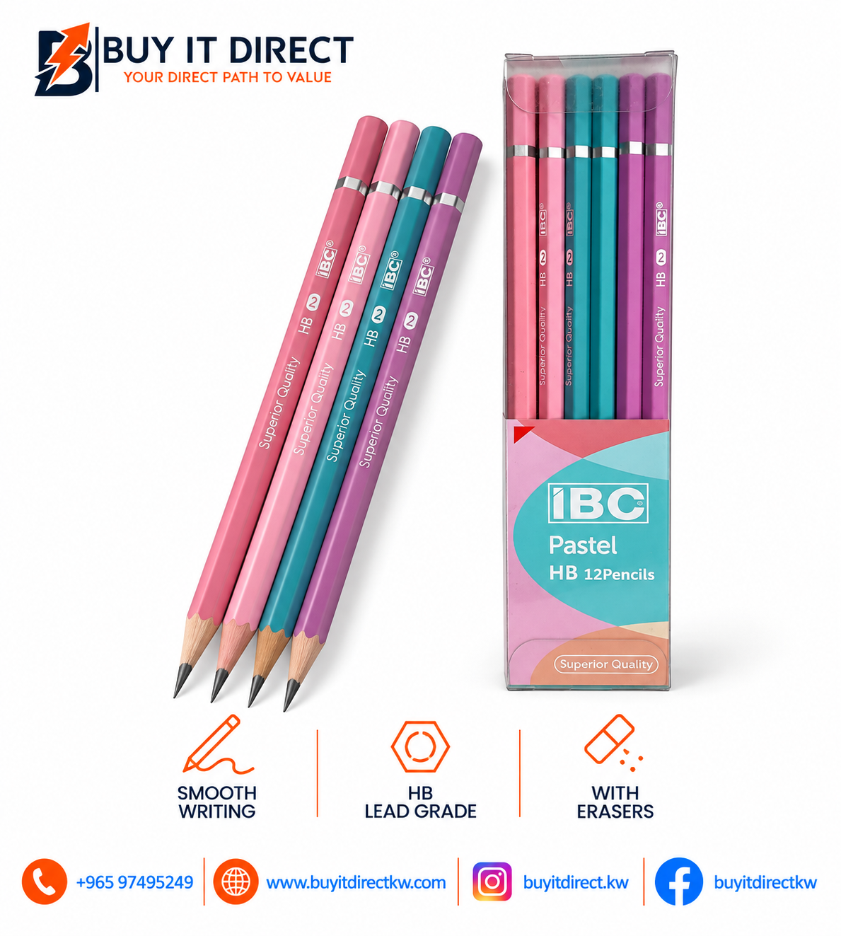 Pastel HB Graphite Pencils – 12 Pcs