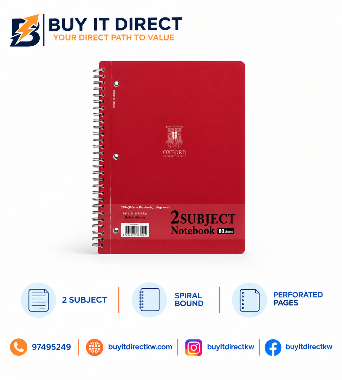 Oxford Notebook 2 Subject 80 Sheets College Ruled