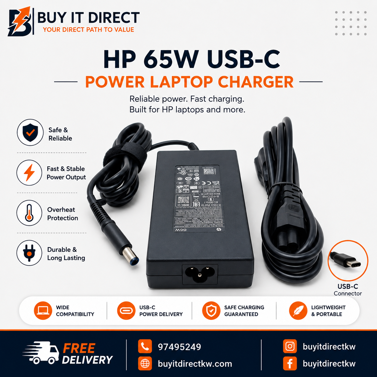 HP 120W 19.5V 6.15A Laptop Charger with Power Cable 7.4 x 5.0mm
