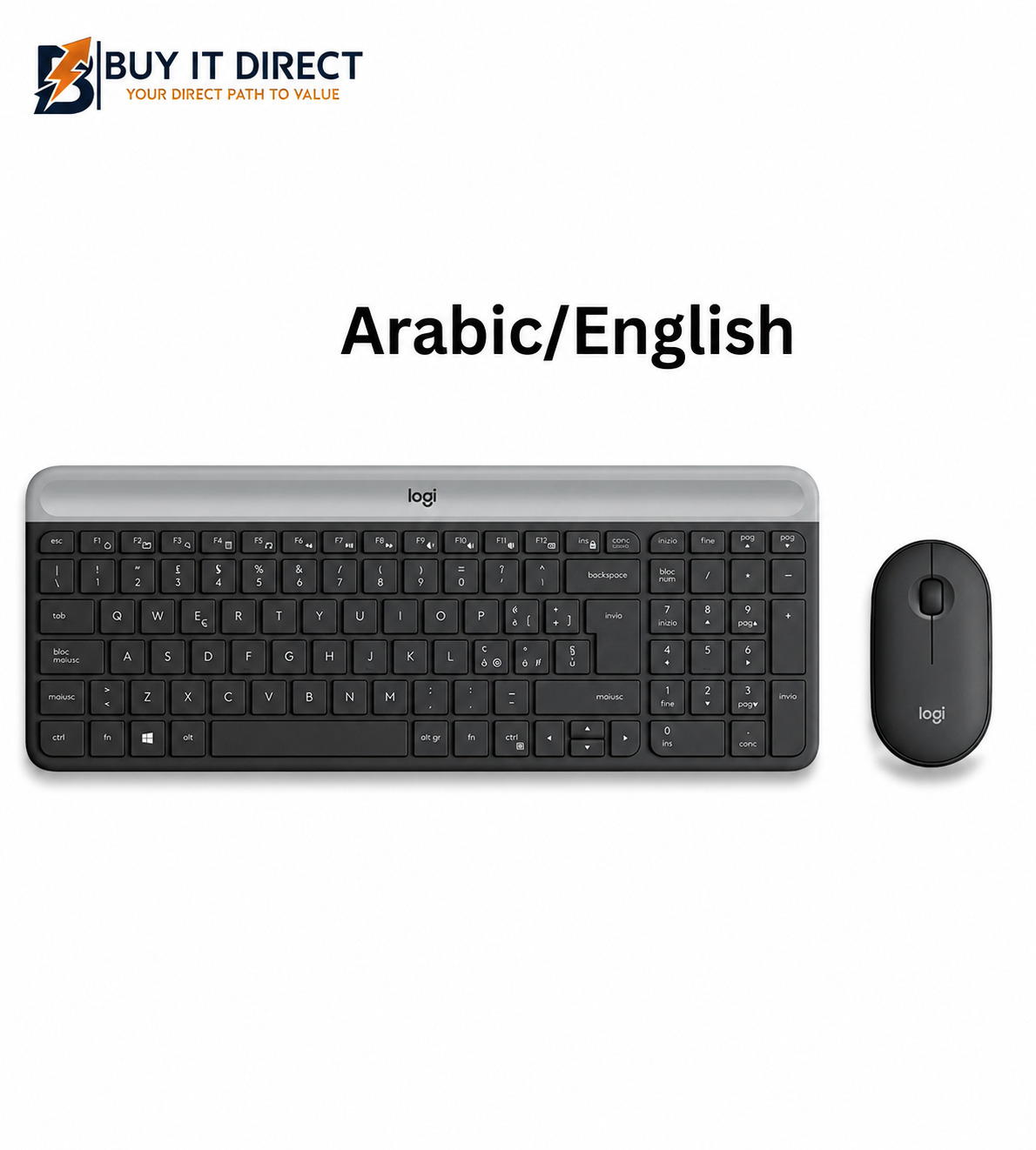 لوحة مفاتيح وماوس لاسلكيان نحيفان من لوجيتك MK470 - العربية / الإنجليزية