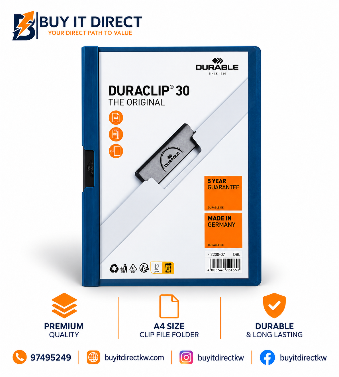 DURABLE DURACLIP 30 A4 Clip Folder Dark Blue