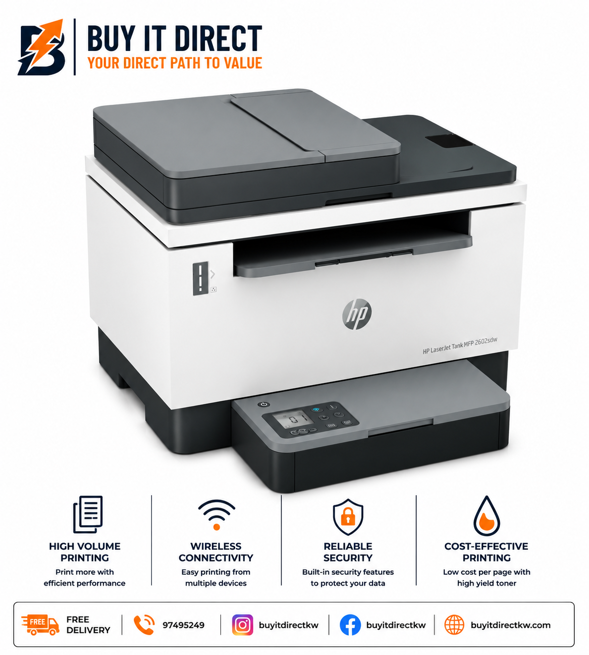 HP LaserJet Tank MFP 2602sdw A4 Mono Laser All In One Printer Print Copy Scan WiFi