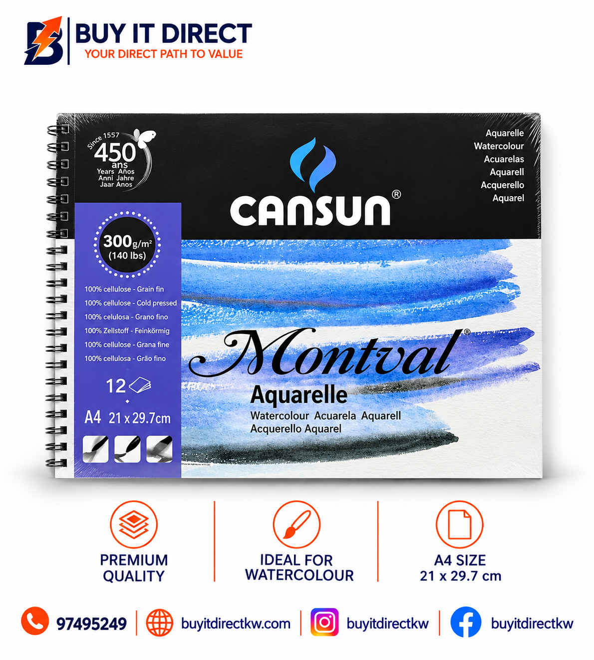 Canson Montval Watercolour Paper A4 300 GSM 21 x 29.7 cm