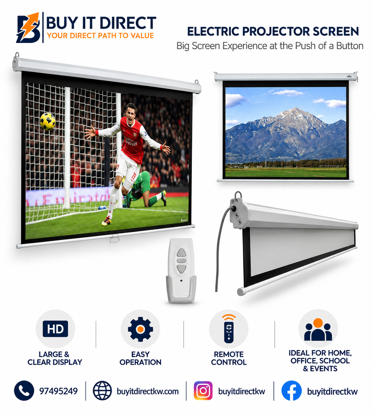 Electric Projector Screen Remote Control 180 x 180 CM