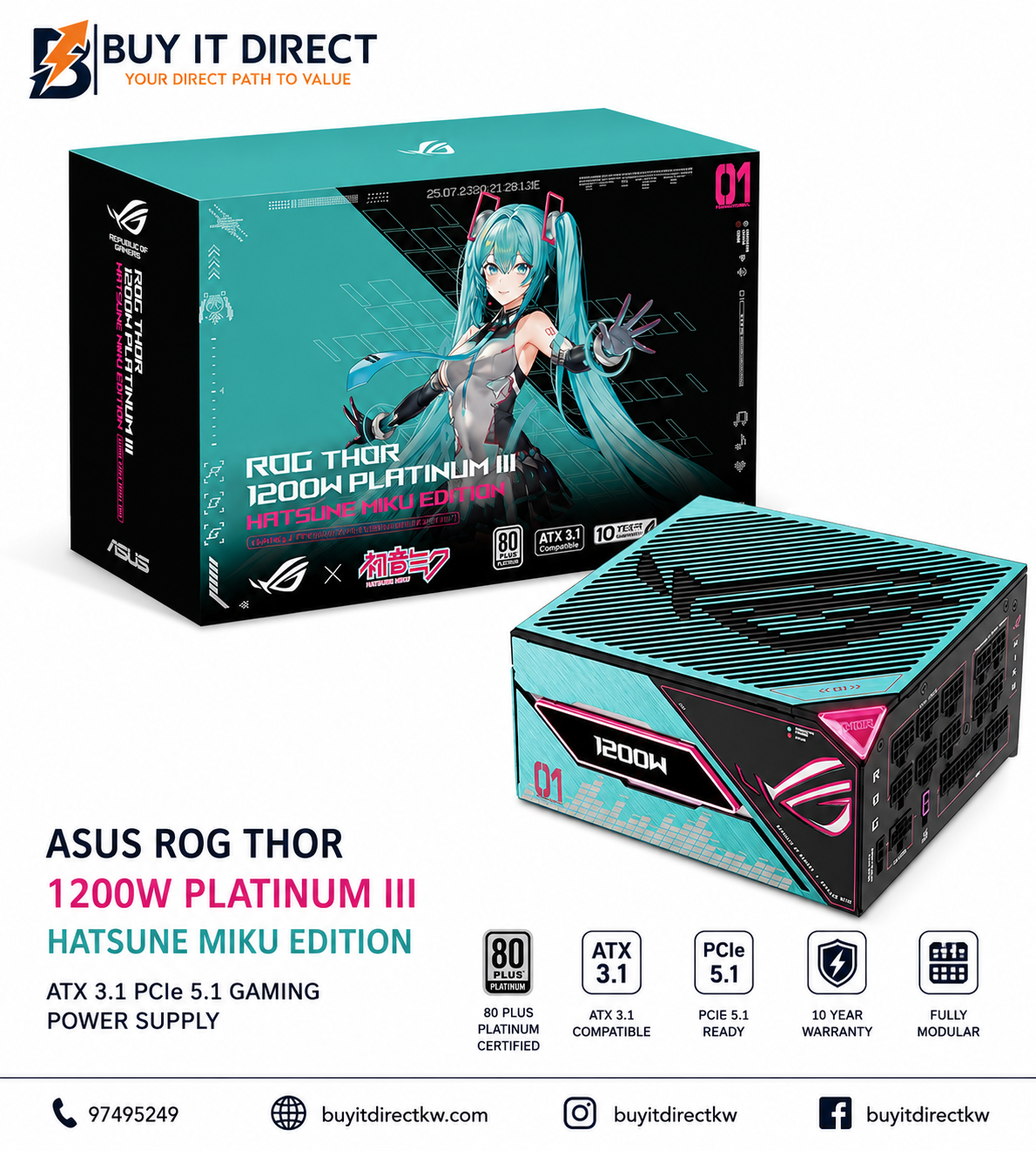 مزود طاقة اسوس ROG Thor 1200 واط Platinum III إصدار هاتسوني ميكو ATX 3.1 PCIe 5.1 للألعاب