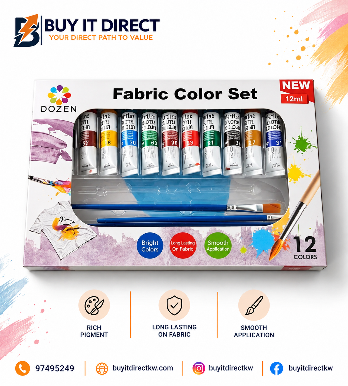 DOZEN 12ml FABRIC COLOR SET
