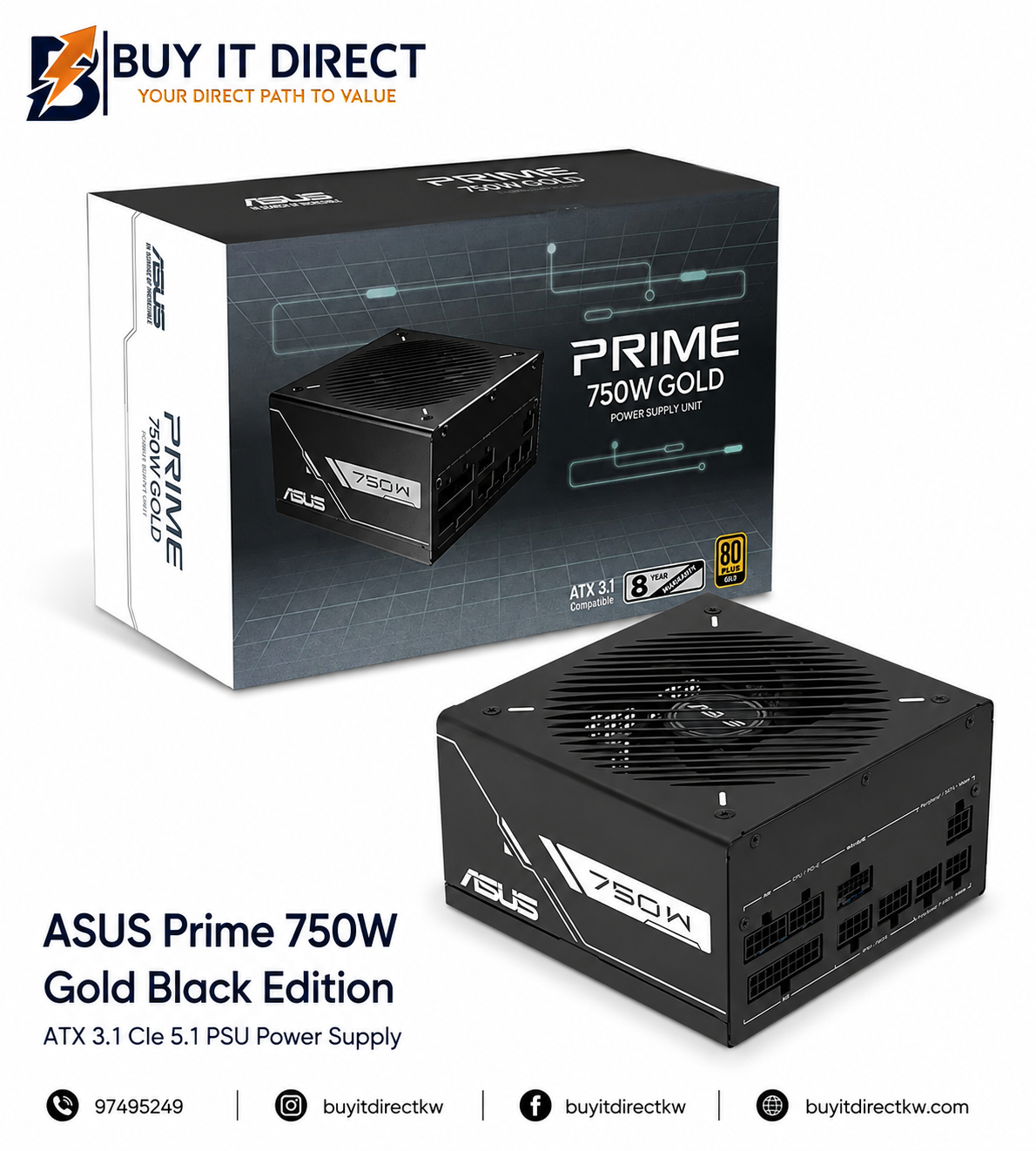 ASUS Prime 750W Gold Black Edition ATX 3.1 CIe 5.1 PSU Power Supply