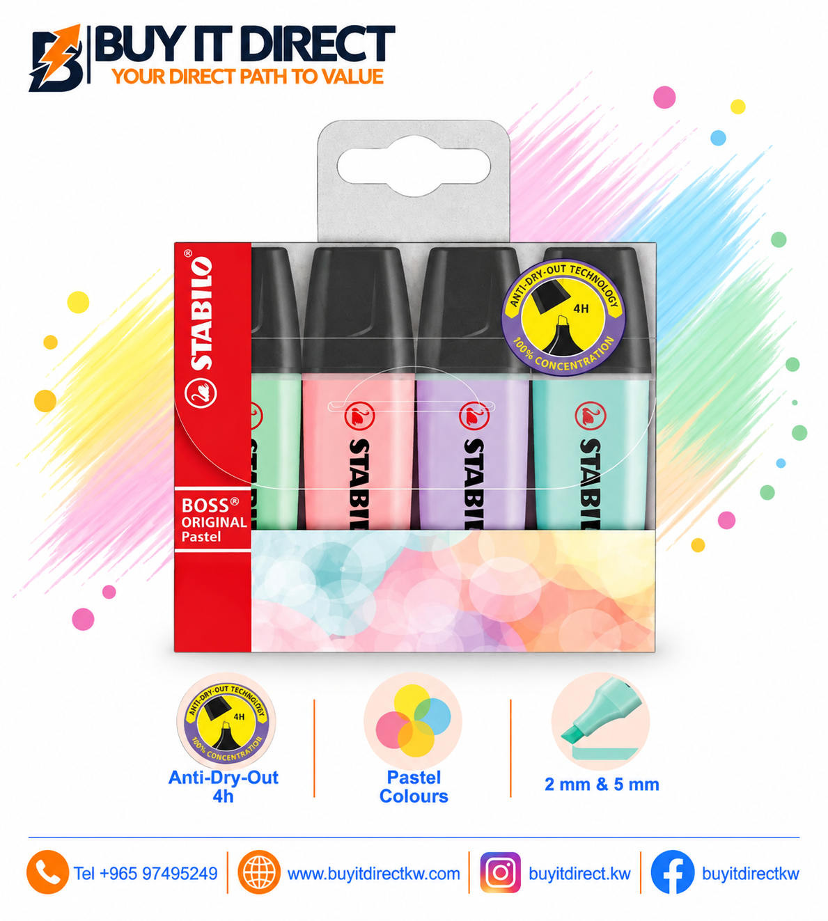 STABILO BOSS ORIGINAL Pastel Highlighter Set – 4 Pcs