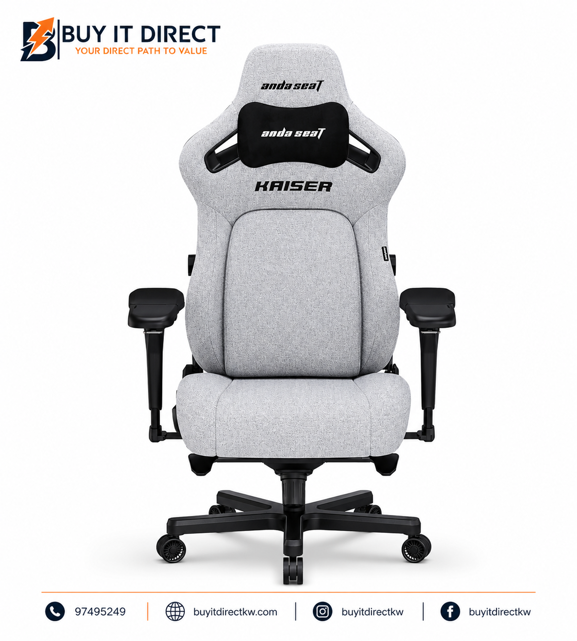 كرسي العاب AndaSeat Kaiser 4 Series XL من قماش الكتان رمادي