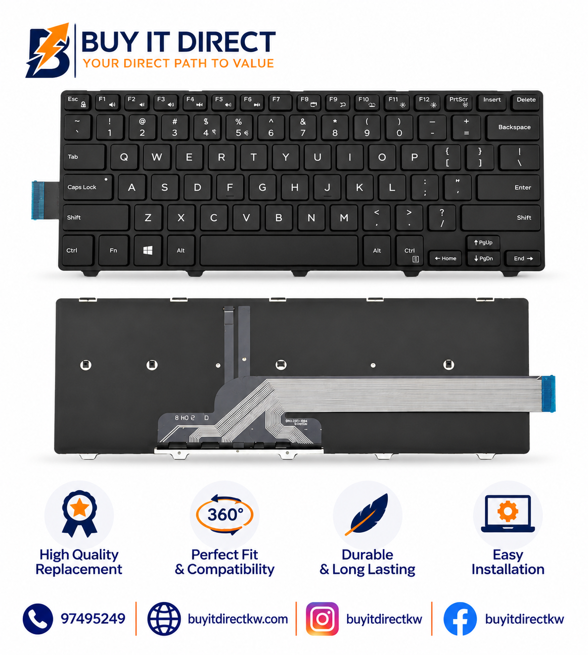 Dell Inspiron 14 3000 5000 Series Replacement Laptop Keyboard Black US English Arabic Compatible with 3441 3442 5445 5447 5448 7447