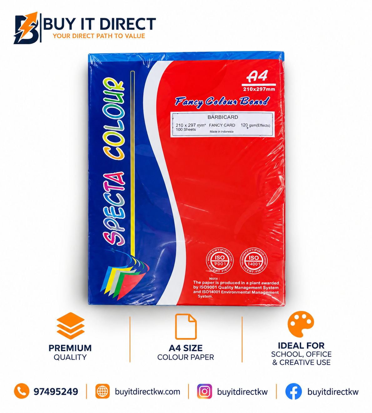 SPECTRA COLOUR Fancy Colour Board A4 100 Sheets