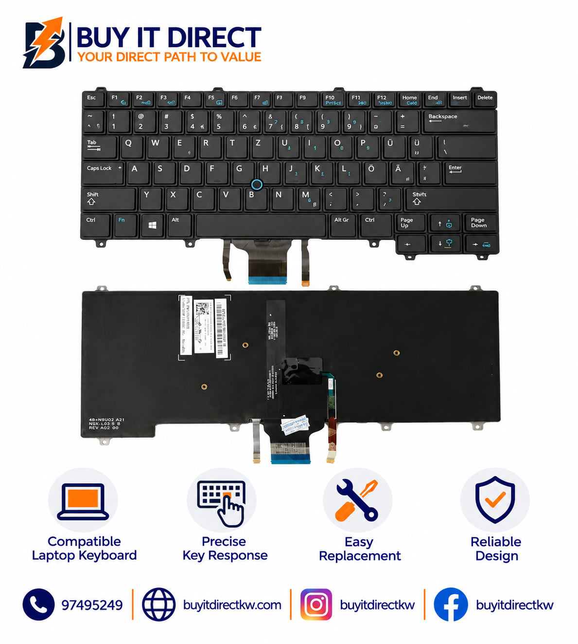 لوحة مفاتيح لابتوب Dell Latitude E7440 وE7420 وE7240 وE7420d باللون الأسود بتخطيط إنجليزي أمريكي وعربي
