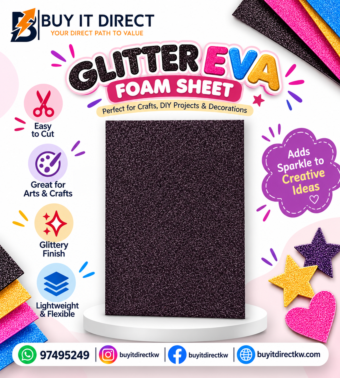 Glitter foam Sheet Black 50x70