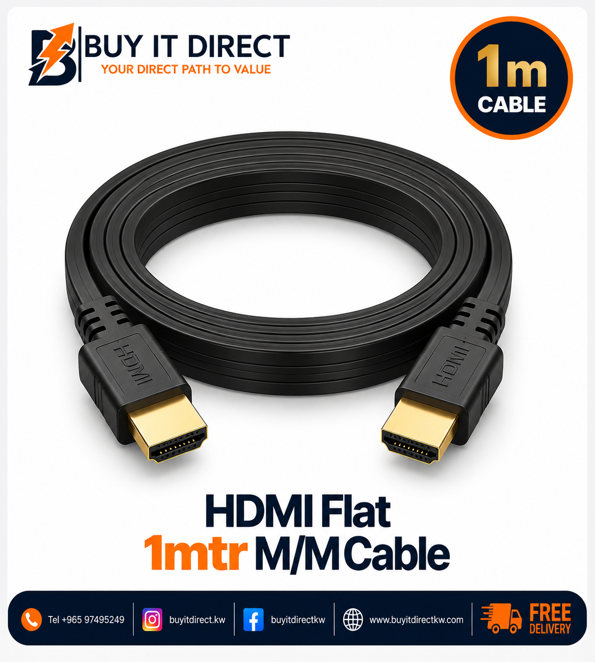 HDMI Flat 1mtr Male Male Cable
