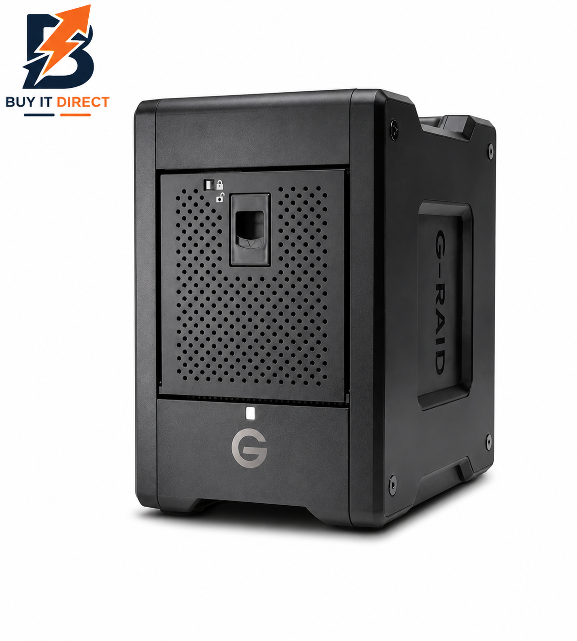 قرص صلب خارجي SanDisk Professional بسعة 24 تيرابايت بتقنية G-RAID Shuttle 4 - فئة المؤسسات، مزود بأربعة فتحات، يدعم تقنية Thunderbolt 3 وUSB-C، قابل للنقل