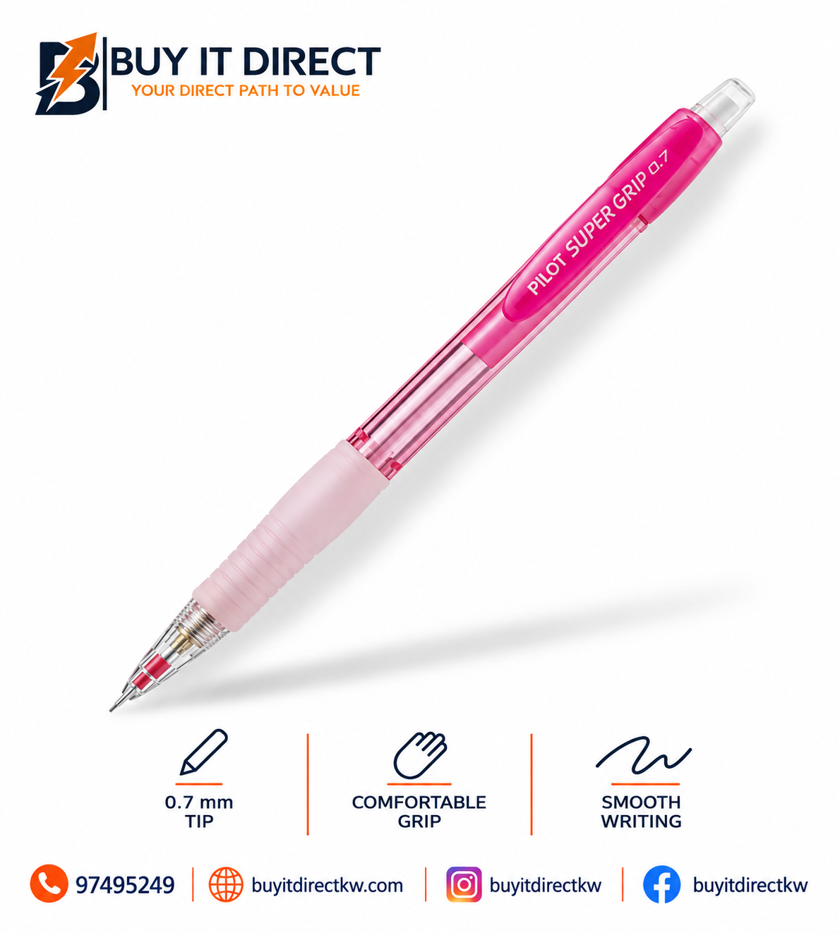 Pilot Super Grip 0.7mm Neon Pink Mechanical Pencil