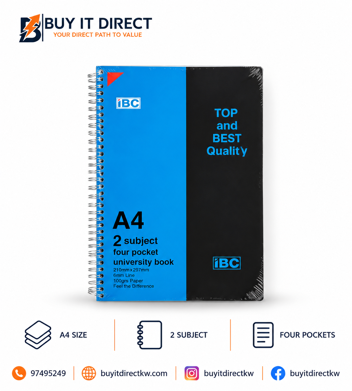 IBC A4 2 Subject Four Pocket University Book