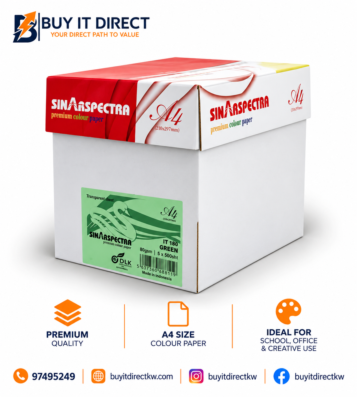 SINAR SPECTRA 80 GSM Paper – 5 Reams x 500 Sheets