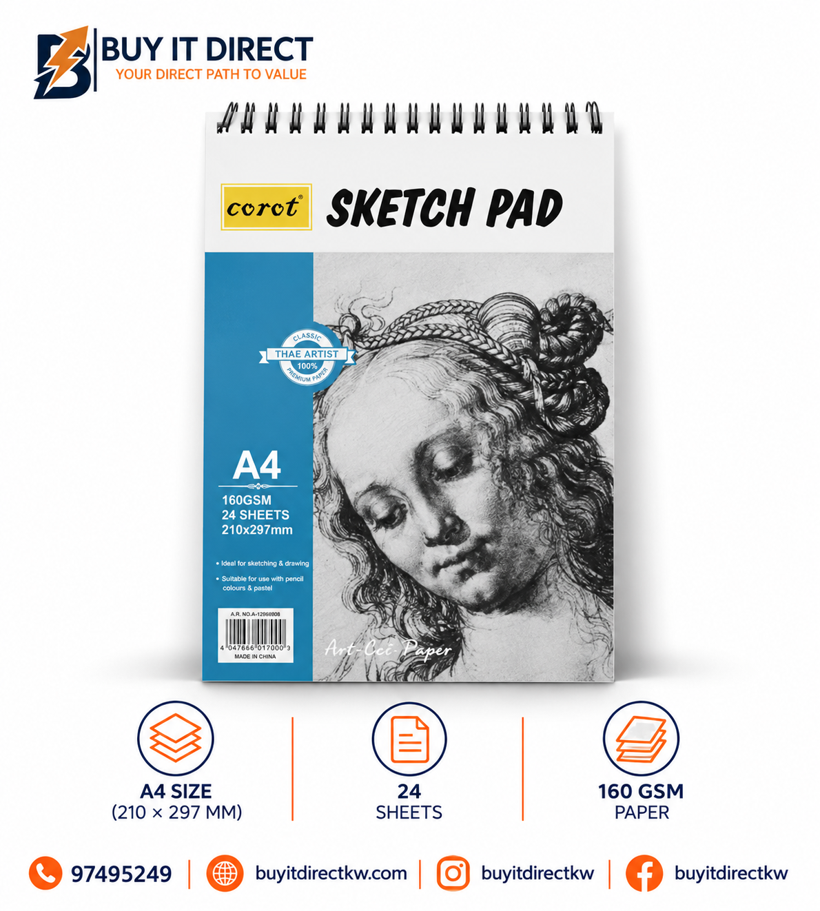 Sketch Pad A4 160 GSM 24 Sheets White Portrait Cover