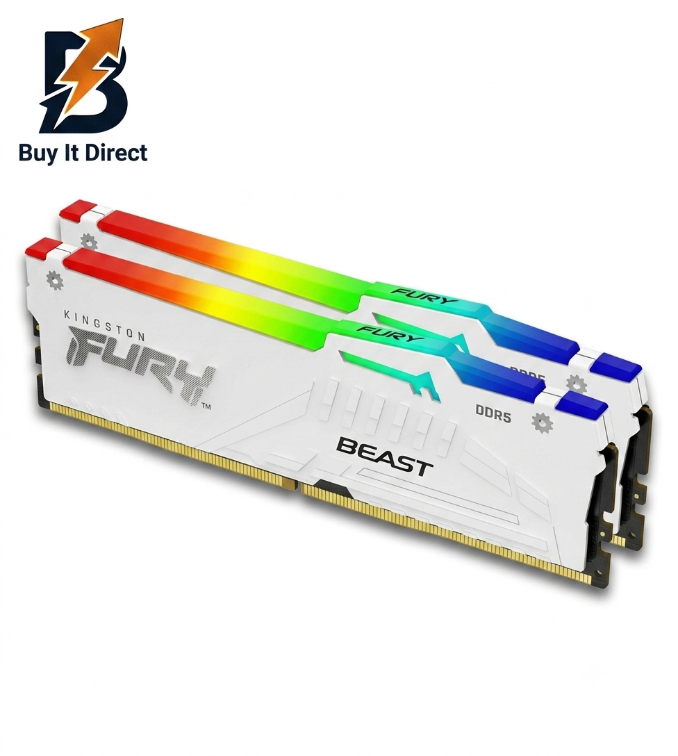Kingston 64GB 6000MHz DDR5 Fury Beast RGB Desktop RAM Kit CL40, (32GB x2) White