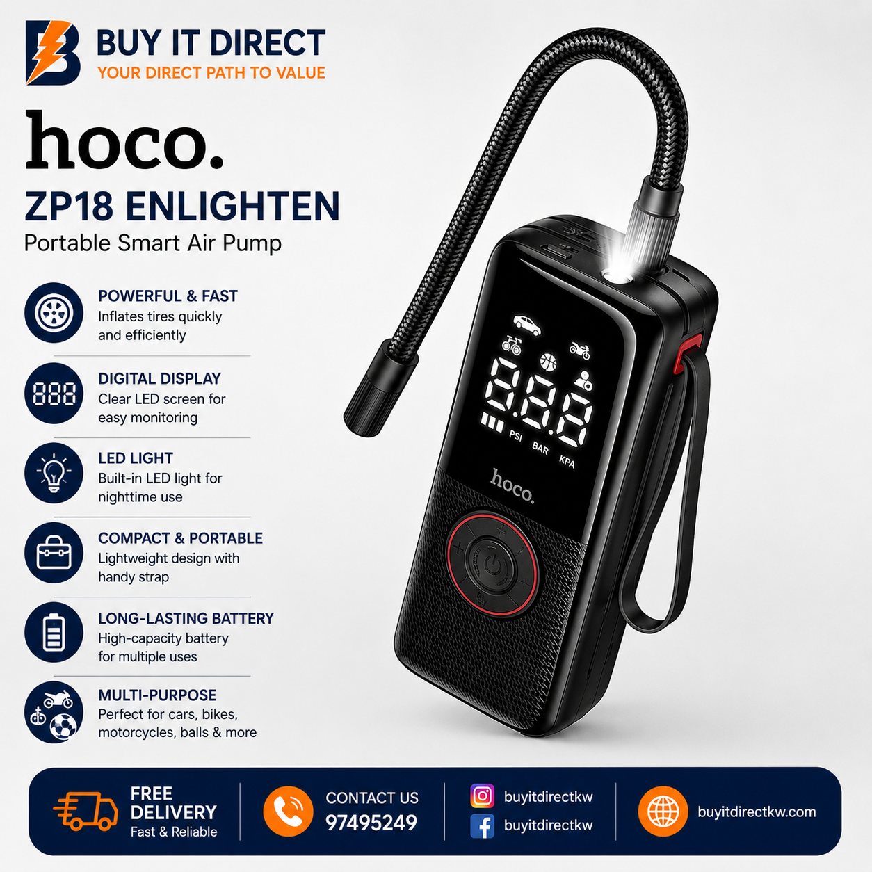 Hoco ZP18 Enlighten Portable Smart Air Pump