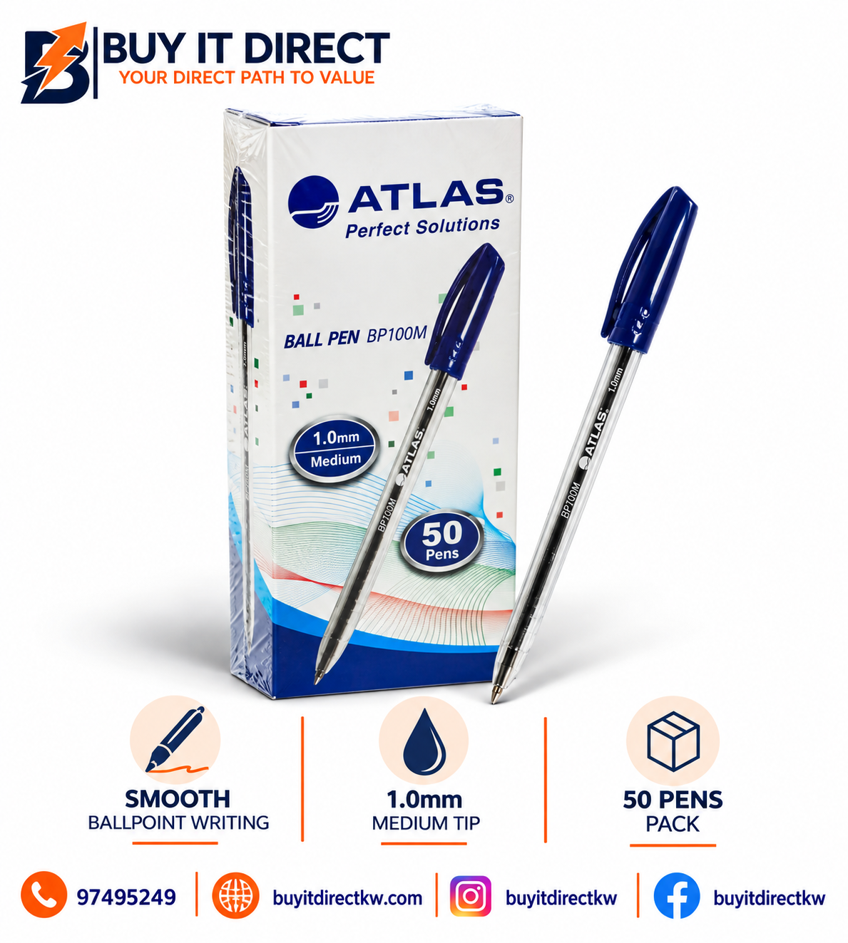 Ball Pen BP100M Medium Tip 1.0 mm Box of 50