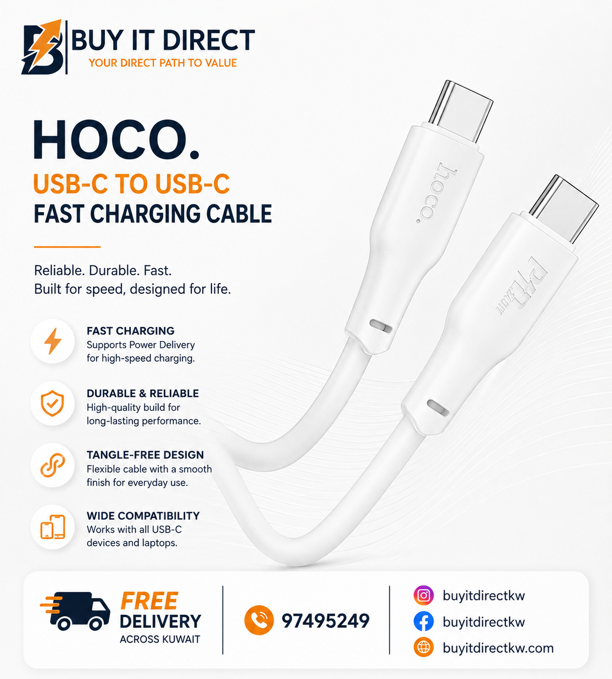 Hoco X93 Force Type C to Type C PD 240W Fast Charging Cable 1 Meter