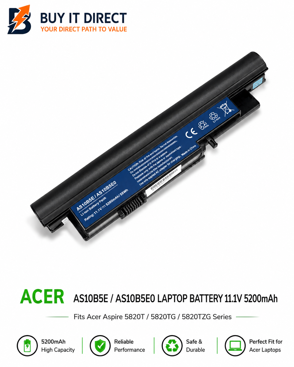 ACER AS10B5E AS10B5E0 Laptop Battery 11.1V 5200mAh Fits Acer Aspire 5820T 5820TG 5820TZG Series