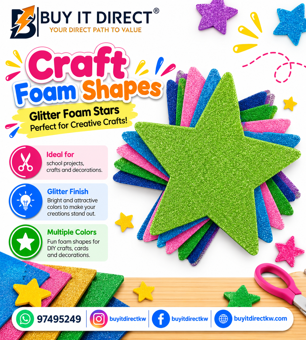 Glitter Foam Shapes – Multicolor Stars