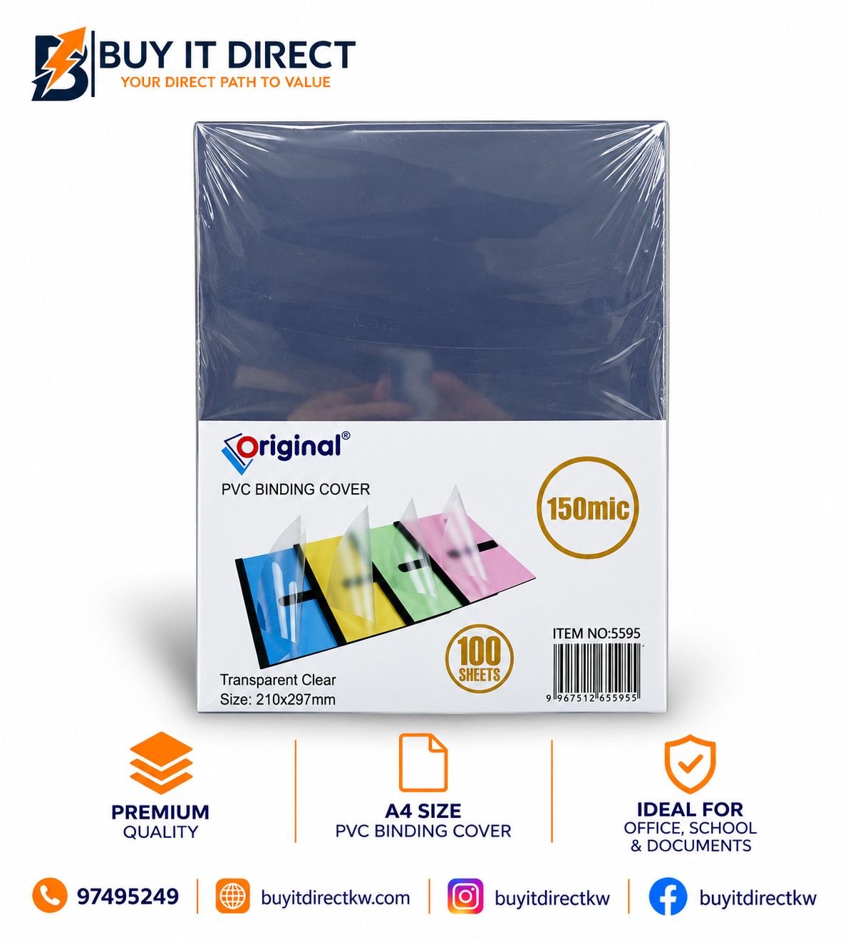 PVC Binding Cover A4 Transparent Clear 150 Micron 100 Sheets