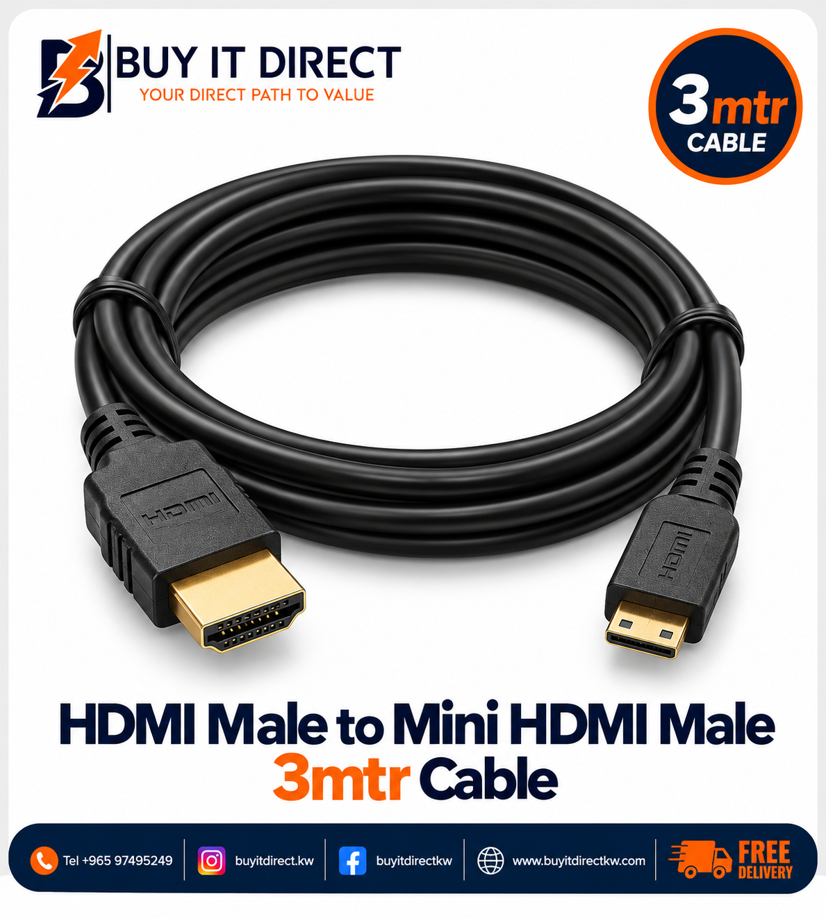 كابل HDMI ذكر إلى Mini HDMI ذكر بطول 3 متر