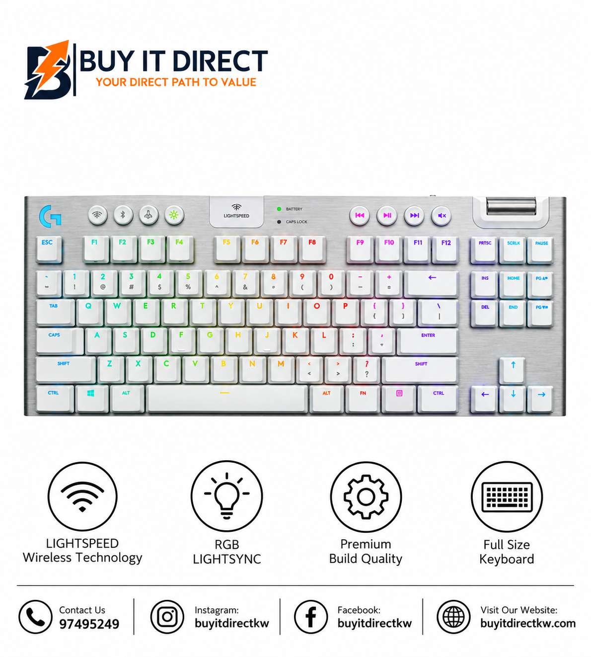 Logitech G915 TKL Tactile Tenkeyless Wireless Mechanical Gaming Keyboard White