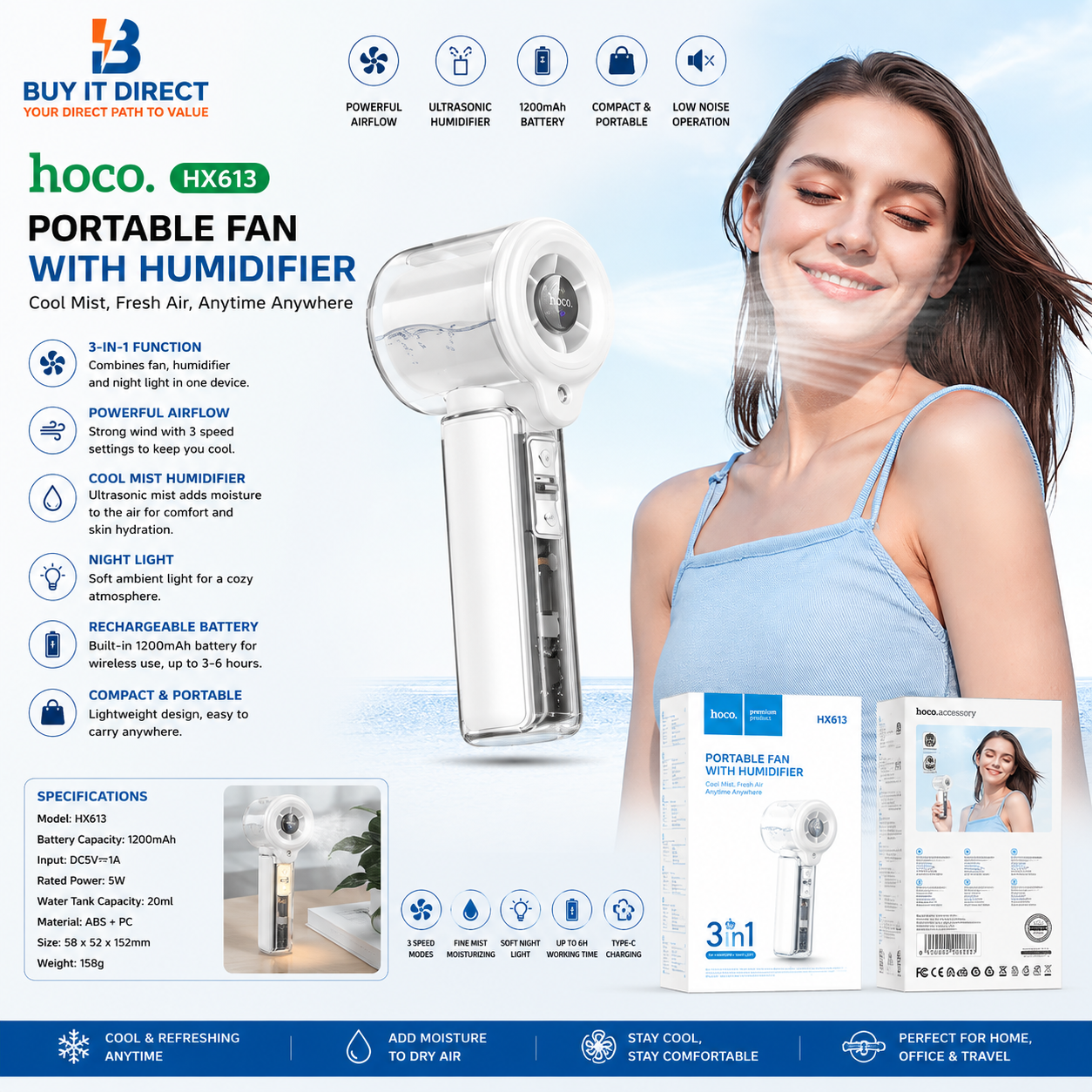 Hoco HX613 Portable Fan With Humidifier