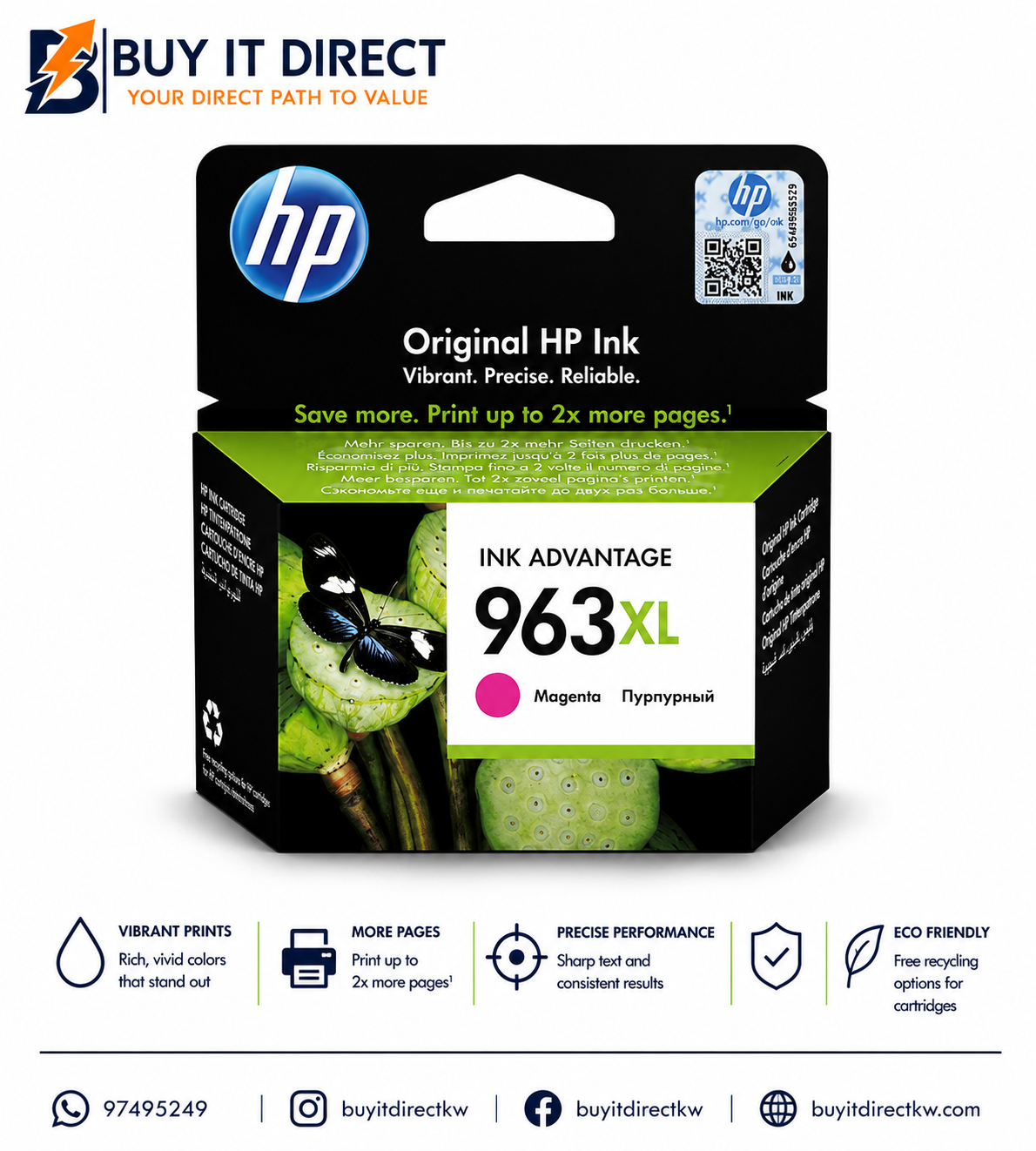 خرطوشة حبر HP 963XL أرجواني أصلية عالية الإنتاجية
