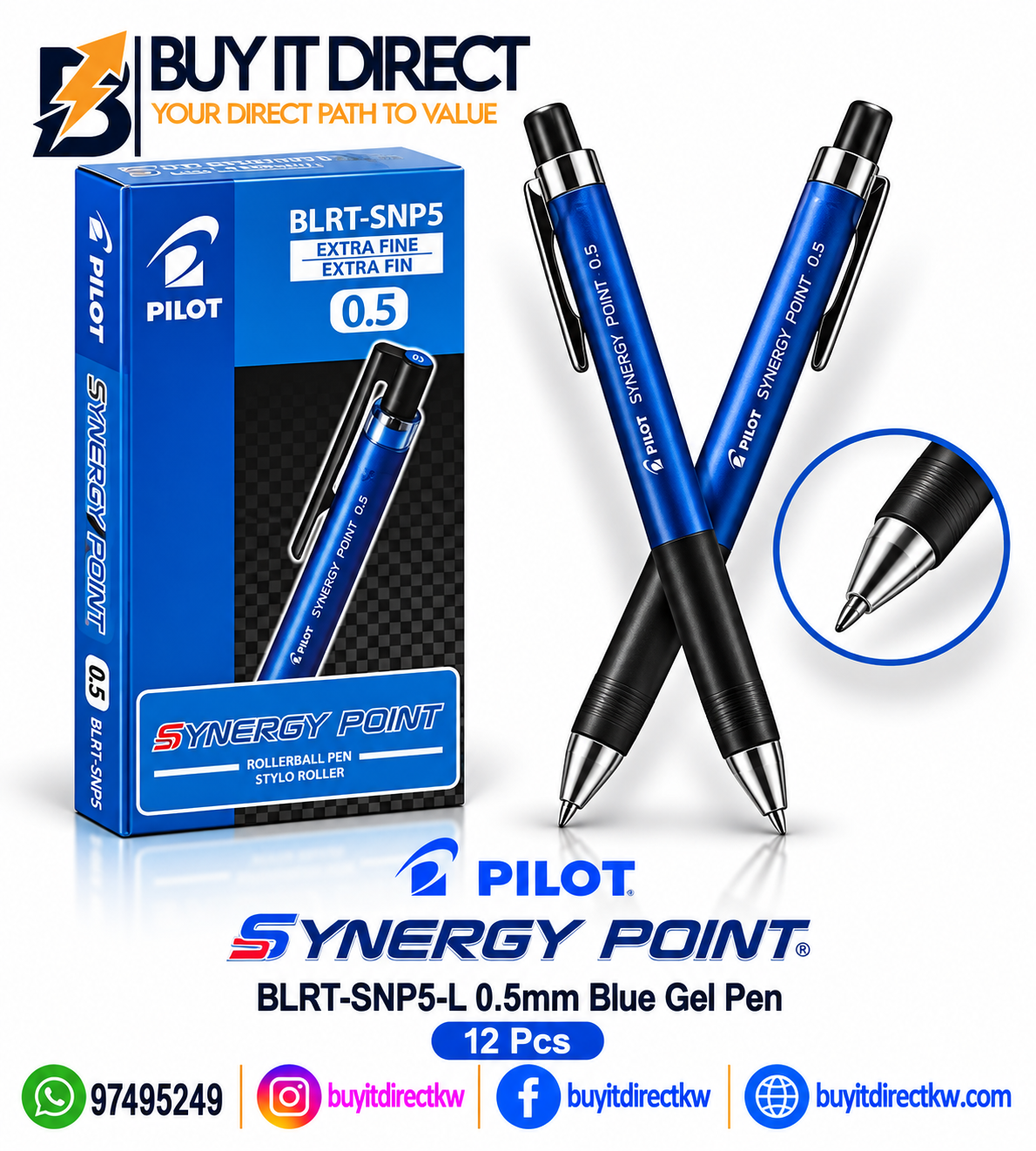 أقلام Pilot Synergy Point BLRT-SNP5-L بحبر جل أزرق 0.5 مم – 12 قطعة