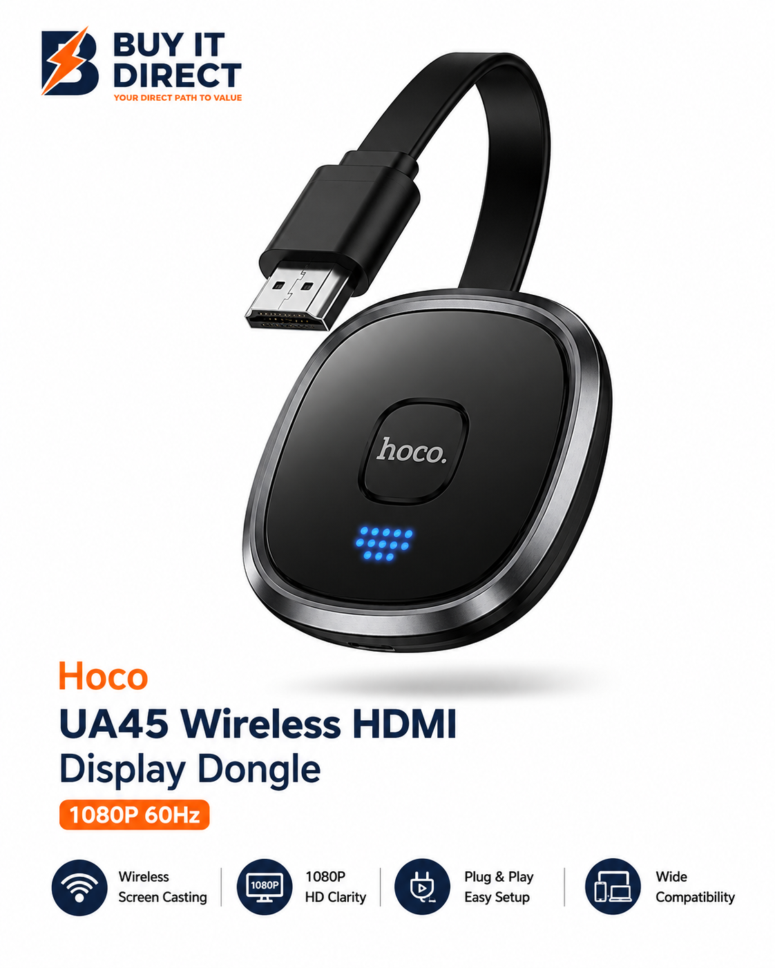 دونجل عرض لاسلكي HDMI Hoco UA45 بدقة 1080P و60Hz