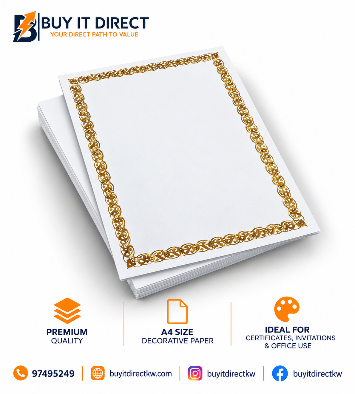 Cards 240 GSM A4 – Gold Ornate Frame