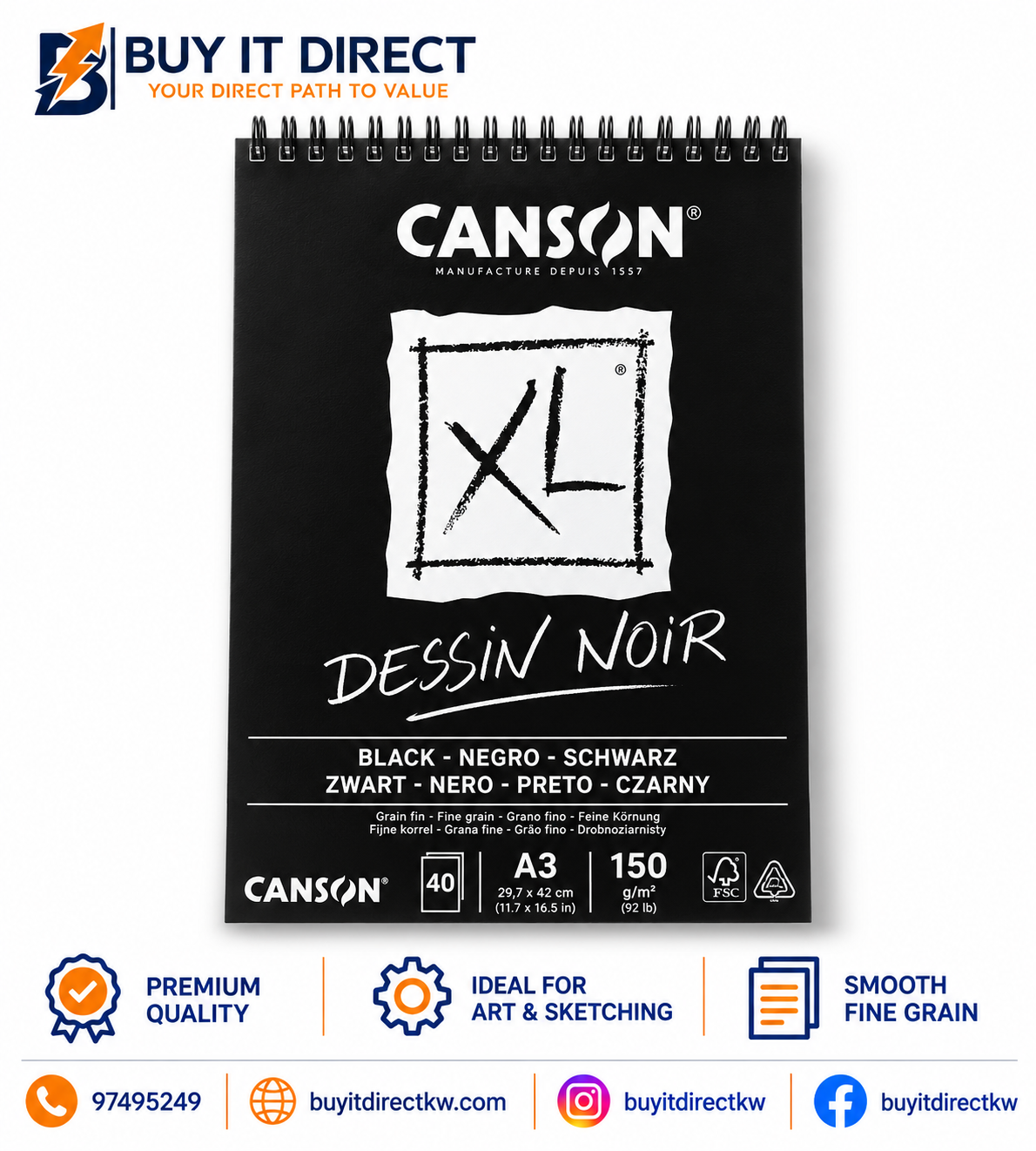 Canson XL Dessin Noir Black Drawing Paper 150 gsm