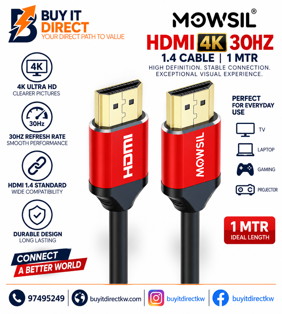 MOWSIL HDMI 4K 30HZ 1 4 Cable 1M