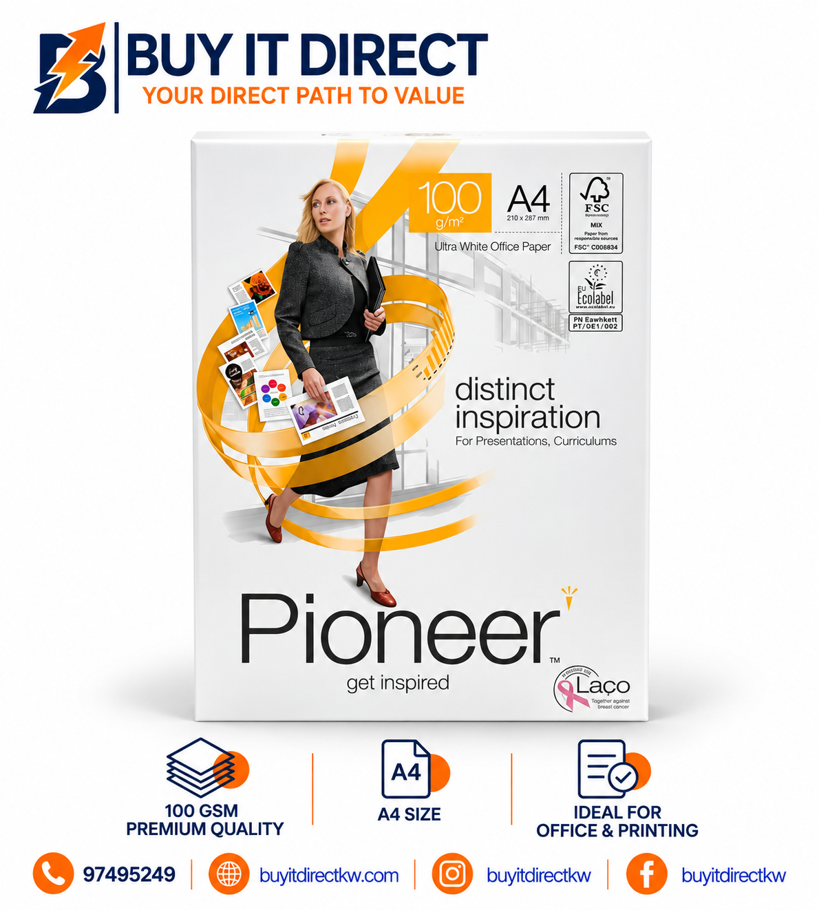 ورق Pioneer مقاس A4 عدد 250 ورقة