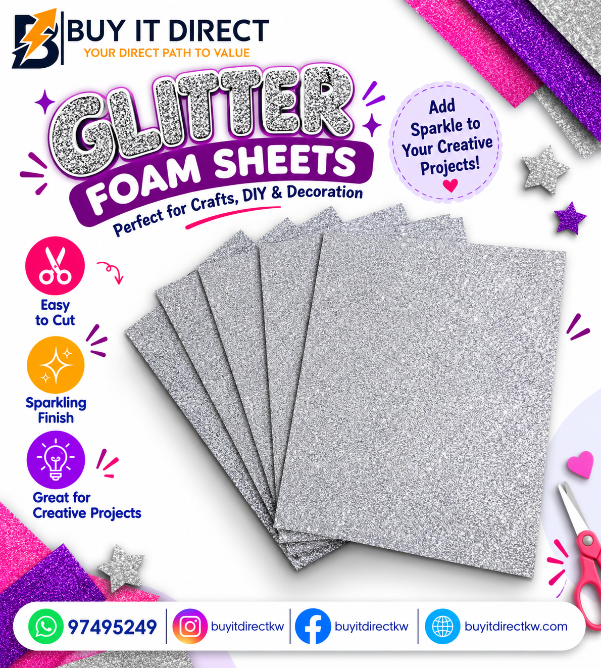 Glitter foam Sheet Silver 50x70