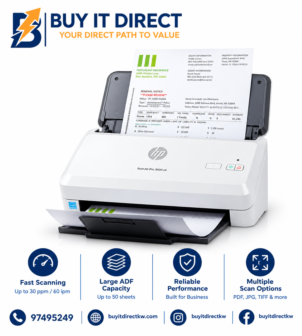 ماسح ضوئي HP ScanJet Pro 3000 S4 بتغذية الورق